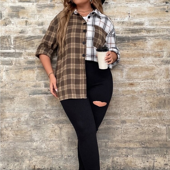 Classic Elegant Plus Size Plaid Button Down Shirt Top Blouse - Picture 4 of 16
